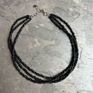 3 Strand Black Beaded + Sterling Silver Necklace, Silpada